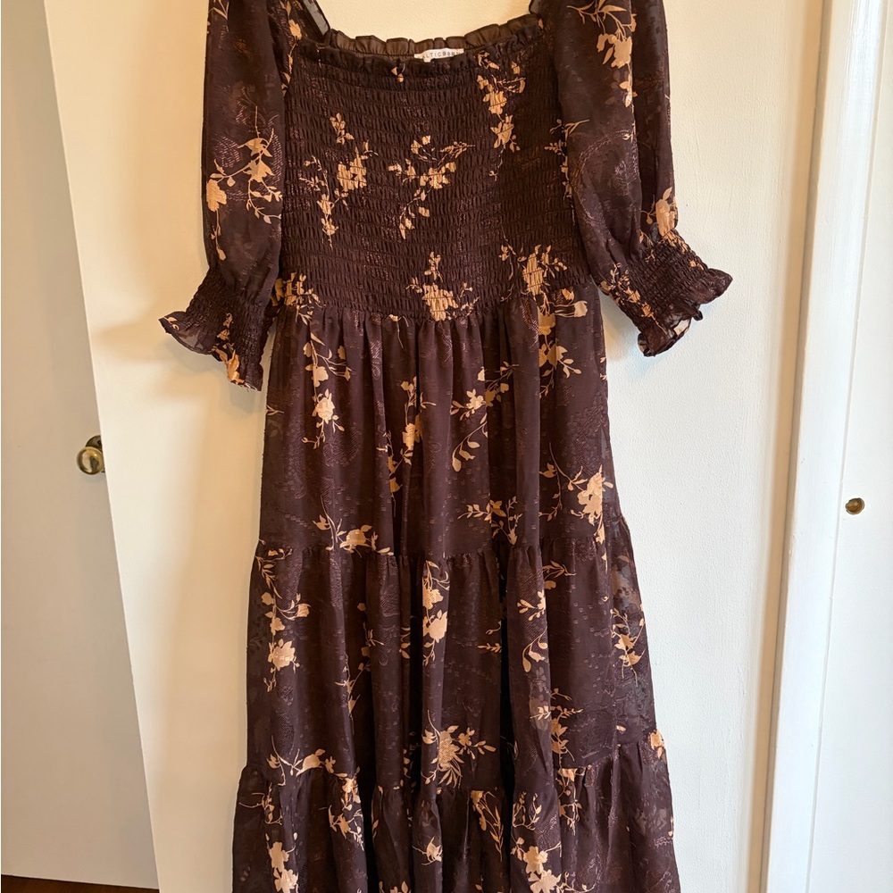 Baltic Born Brown Floral Smocked Midi Dress